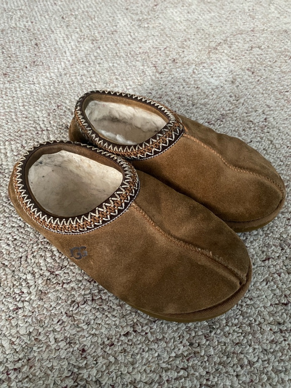 UGG Chestnut Suede Shearling-Lined Slide Clogs